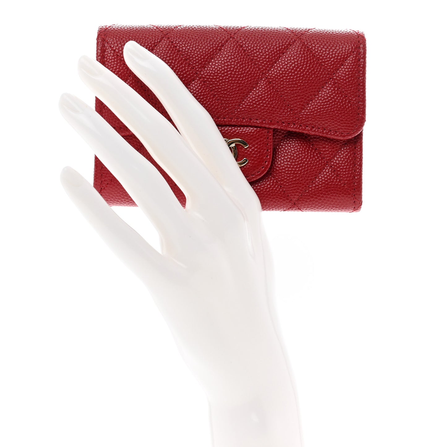 Caviar Quilted Flap Card Holder Wallet Dark Red