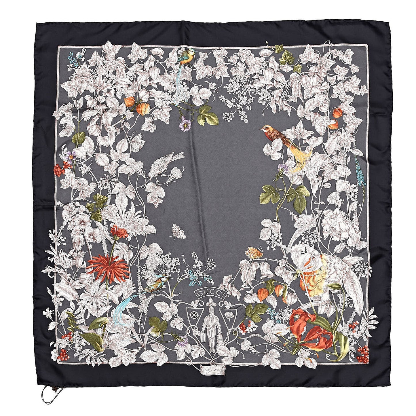 Silk Twill Wondergardenia Square Scarf Anthracite