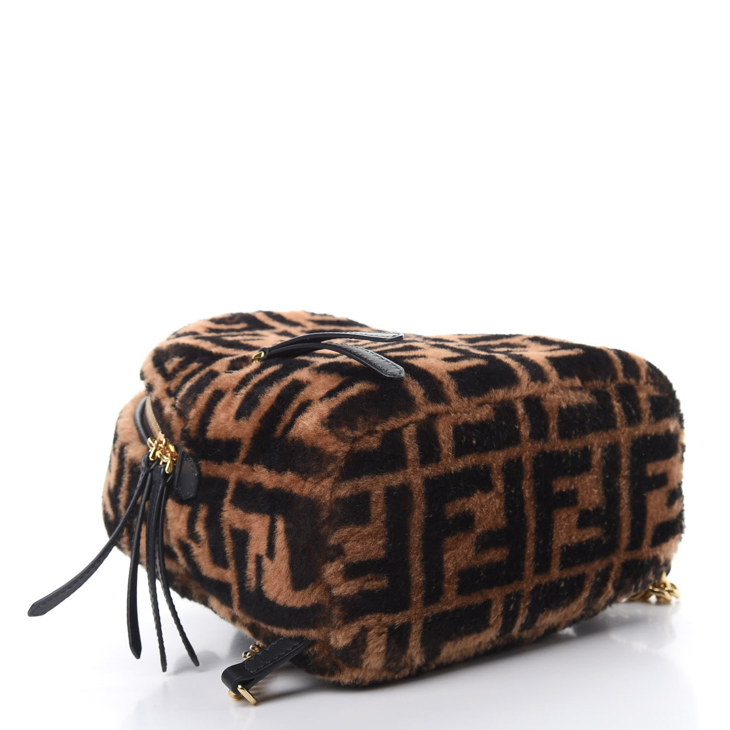 Fendi Shearling Macro FF 1974 Mini Backpack Tobacco Black 3 of 9