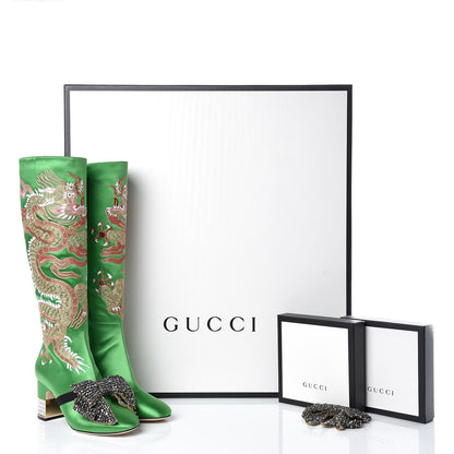Gucci Silk Satin Malaga Kid Embroidered Candy Dragon Block-Heel Knee Boot 36 Palm 11 of 11