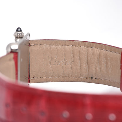 Cartier 18K White Gold Alligator 26mm Tank Louis Quartz Watch Red 8 of 10