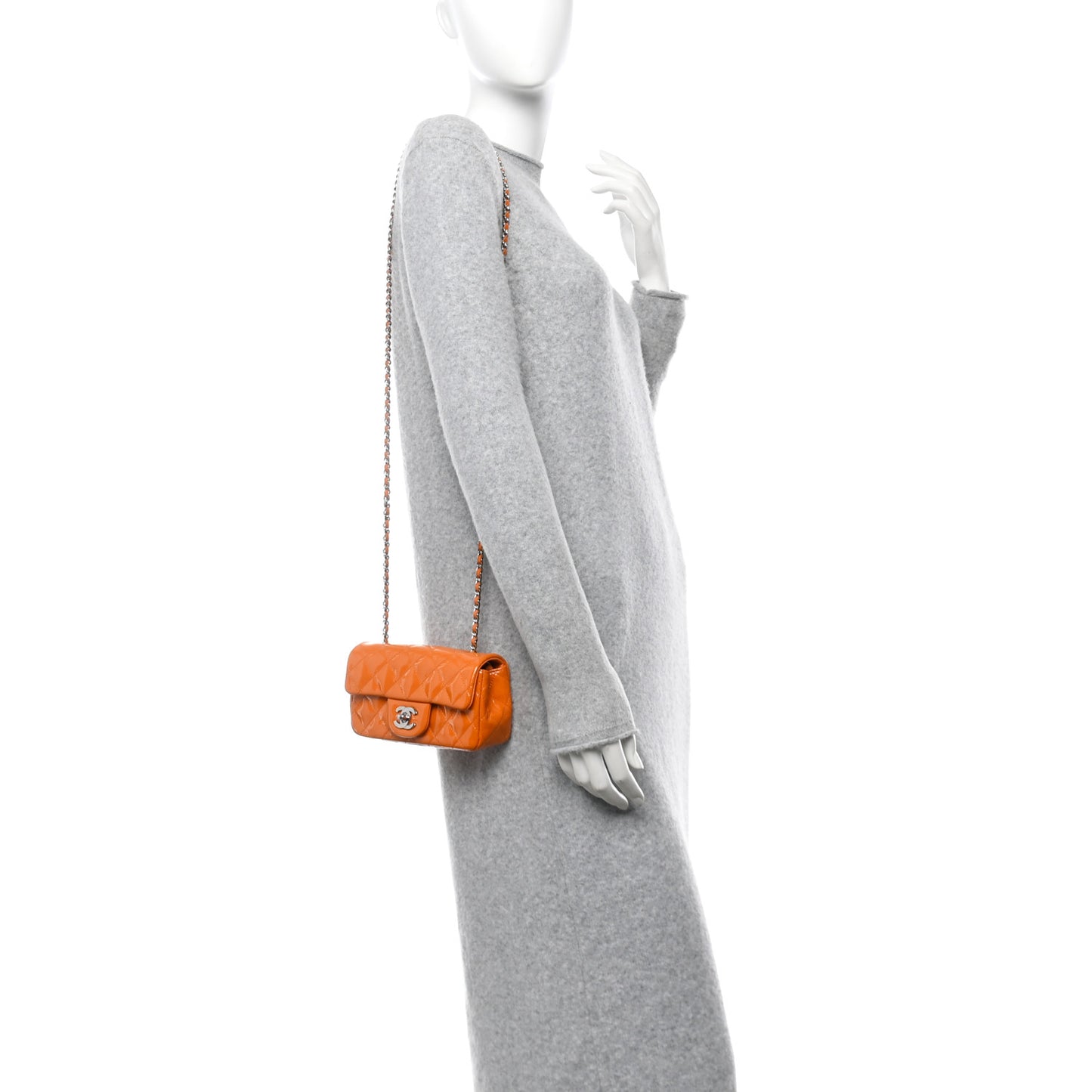 Patent Quilted Extra Mini Rectangular Flap Orange