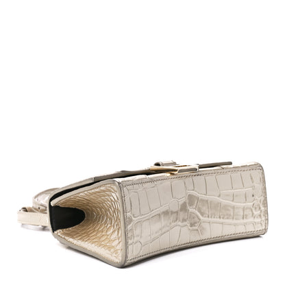 Balenciaga Metallic Shiny Calfskin Crocodile Embossed Hourglass Top Handle Bag XS Light Gold 4 of 12