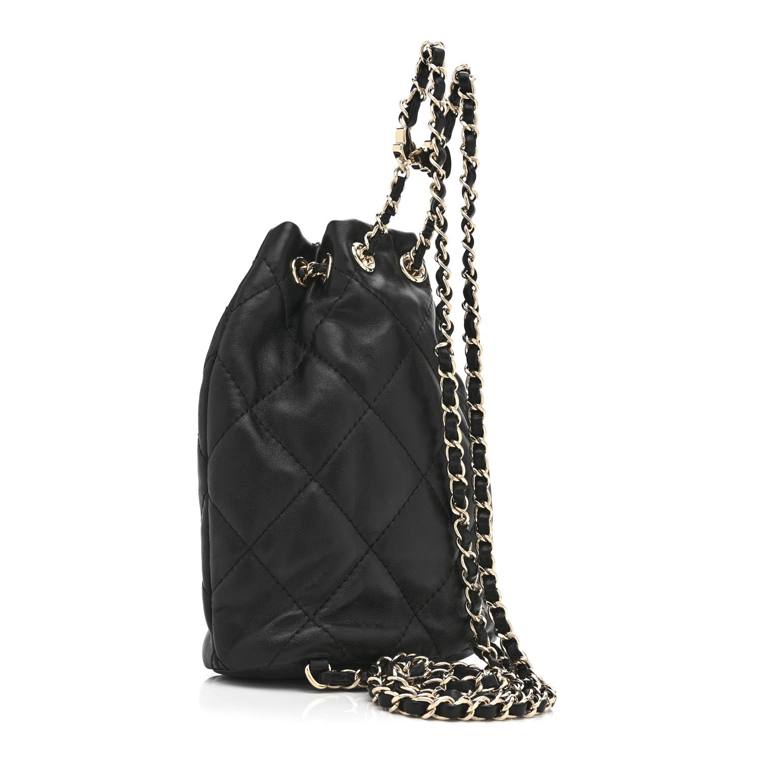 Chanel Shiny Lambskin Quilted Drawstring Backpack Black 3 of 10