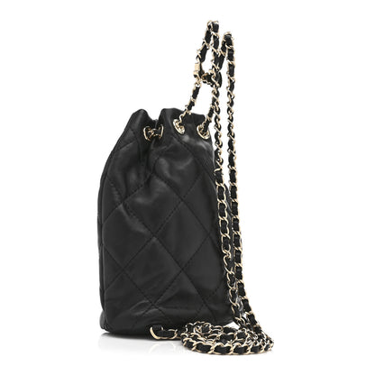 Chanel Shiny Lambskin Quilted Drawstring Backpack Black 3 of 10