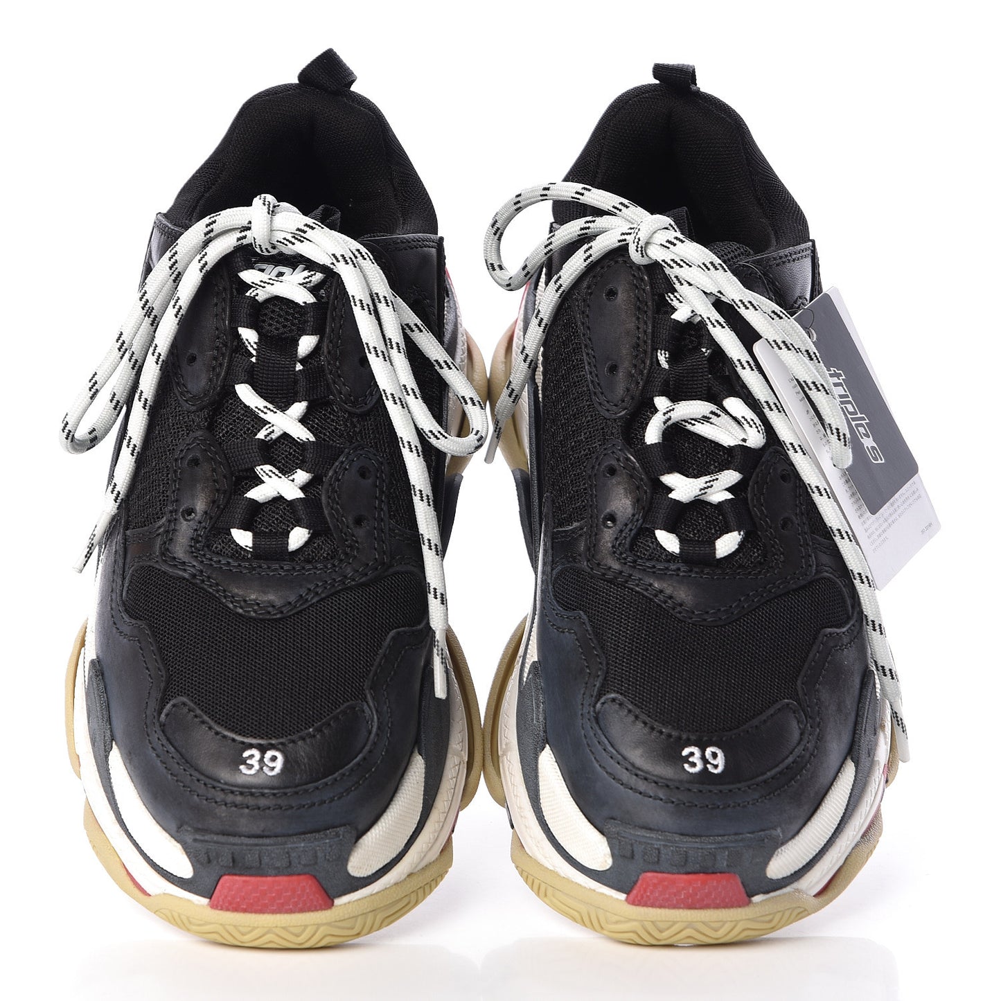 Fabric Mesh Washed Effect Womens Triple S Sneakers 39 Black Red