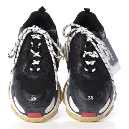 Balenciaga Fabric Mesh Washed Effect Womens Triple S Sneakers 39 Black Red 5 of 9