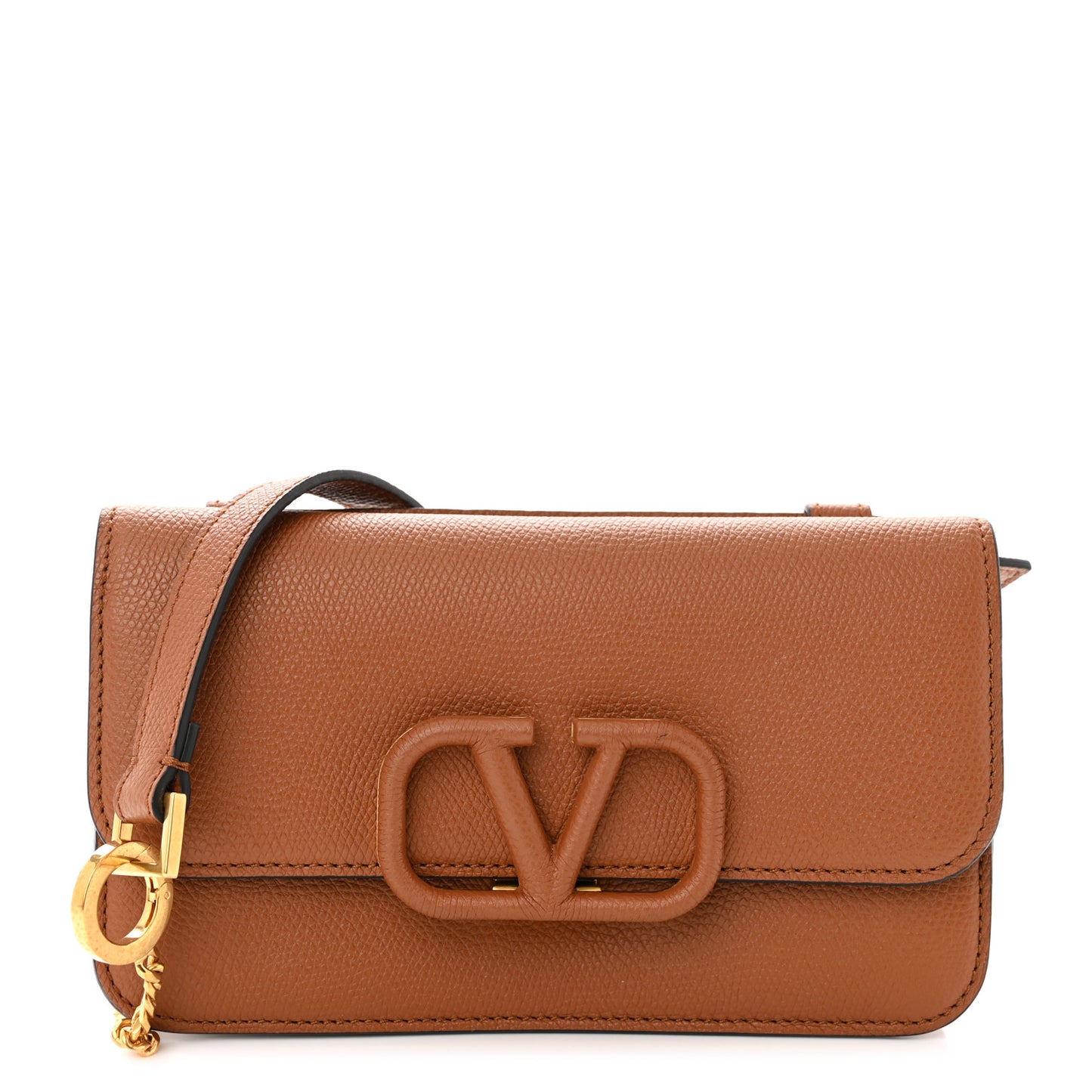 Grainy Calfskin VSling Belt Bag Saddle Brown