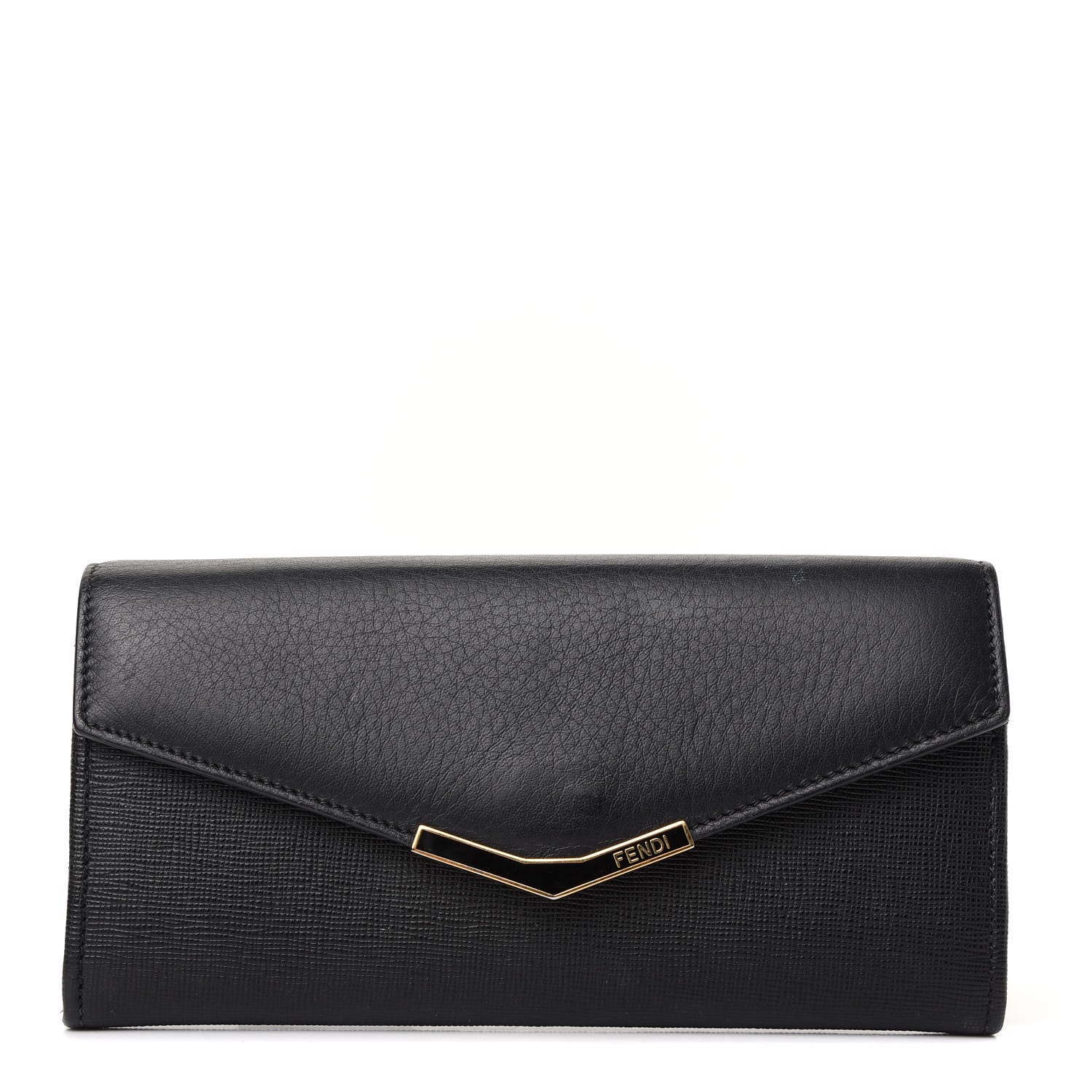 Fendi Vitello Elite Flamingo 2Jours Continental Wallet Black 1 of 6