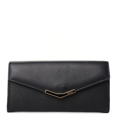 Fendi Vitello Elite Flamingo 2Jours Continental Wallet Black 1 of 6