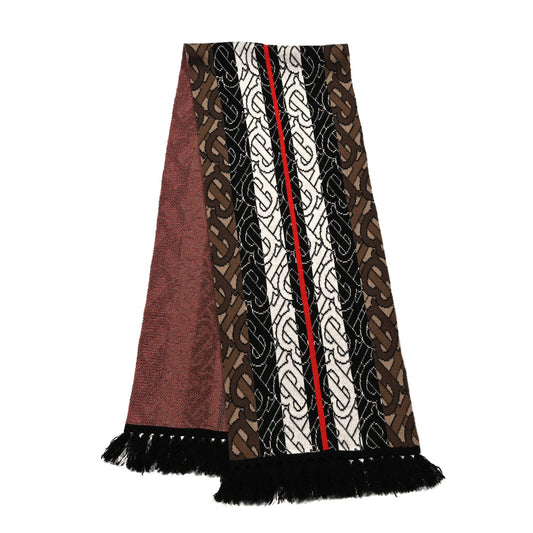 Cashmere TB Monogram Stripe Football Knit Scarf Bridle Brown