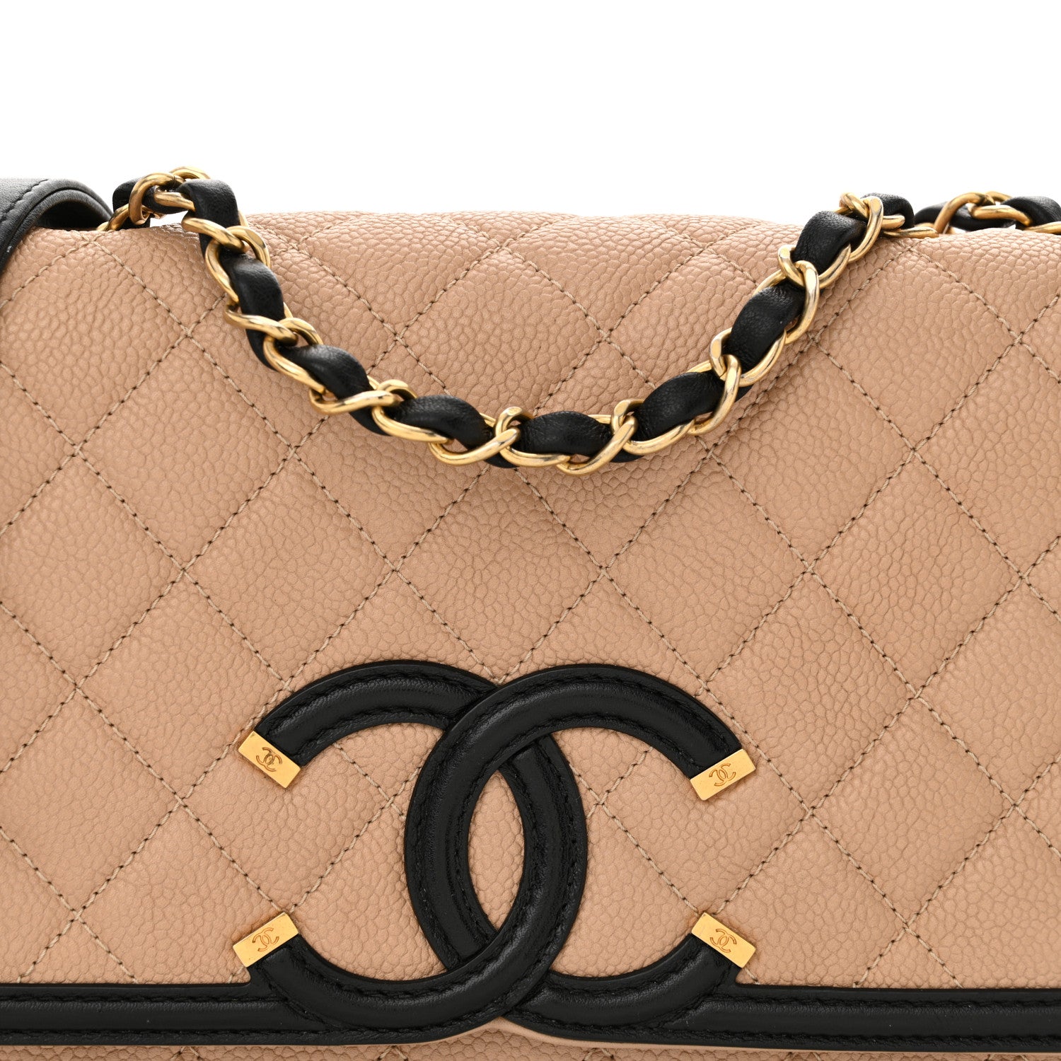 Chanel Caviar Quilted Medium CC Filigree Flap Beige Black 8 of 13