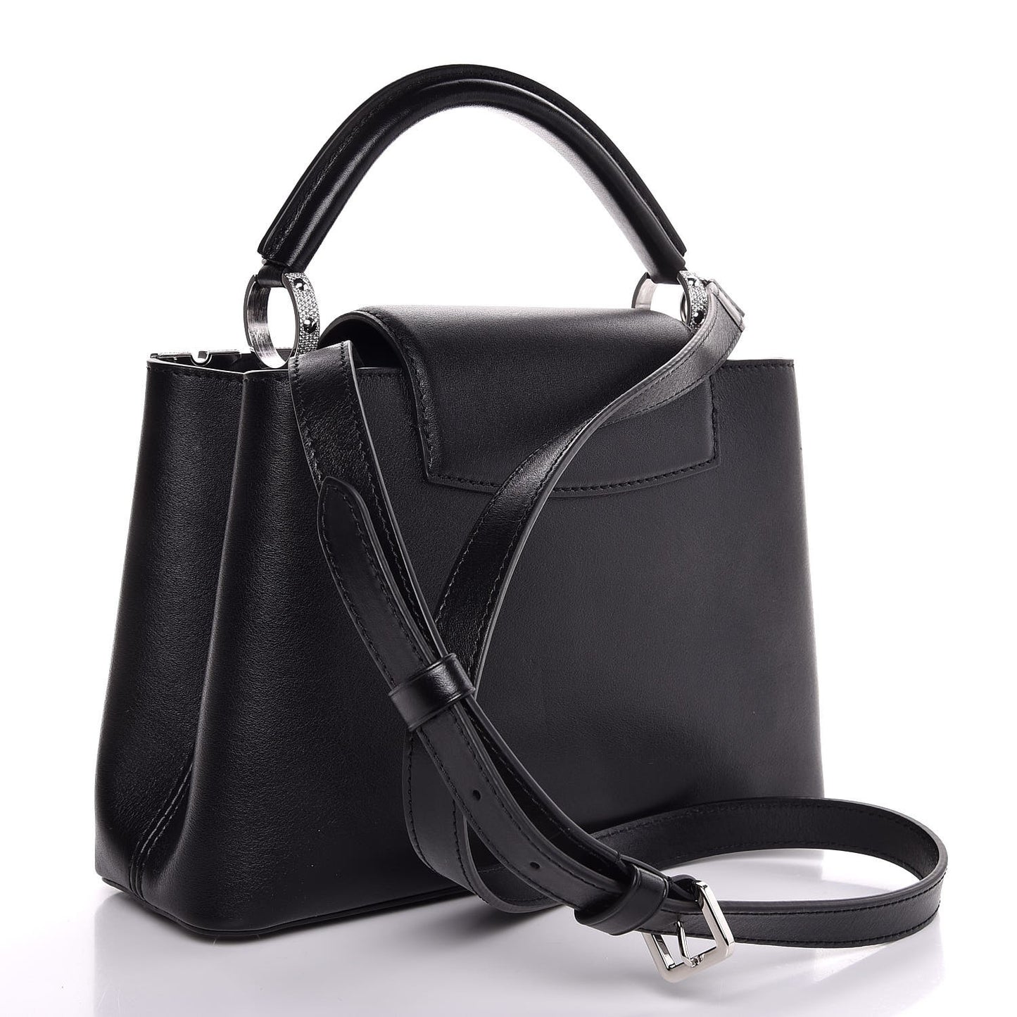 Smooth Calfskin Crystal Flowers Capucines BB Black