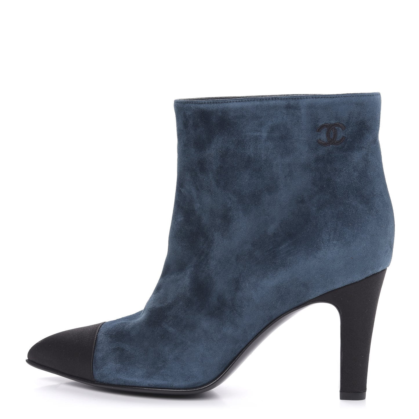 Suede Calfskin Satin Gabrielle Cap Toe Short Boots 38.5 Blue Black