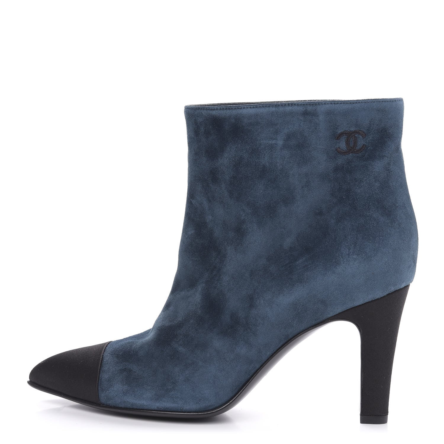 Chanel Suede Calfskin Satin Gabrielle Cap Toe Short Boots 38.5 Blue Black 1 of 10