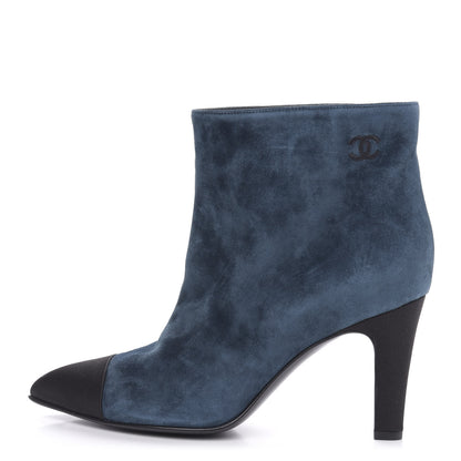 Chanel Suede Calfskin Satin Gabrielle Cap Toe Short Boots 38.5 Blue Black 1 of 10