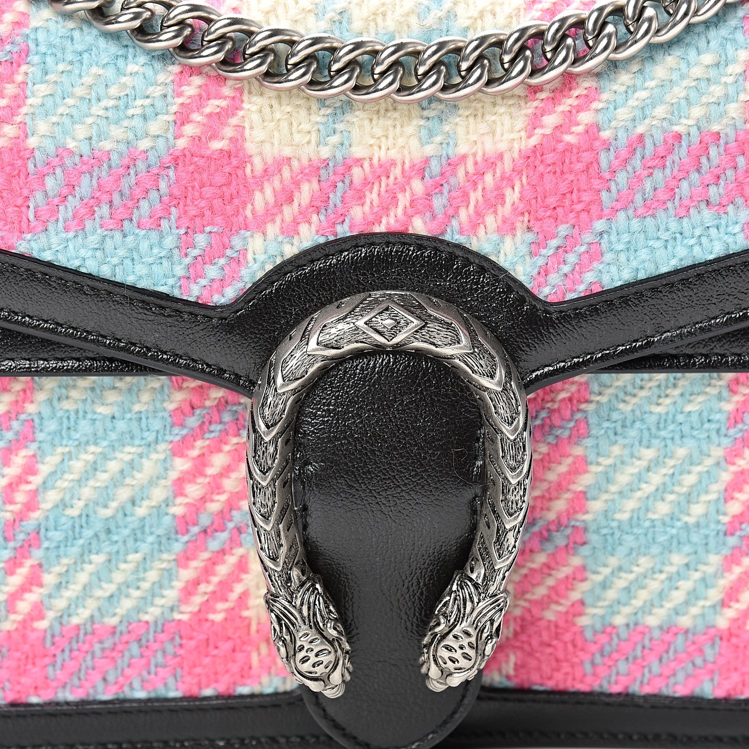 Gucci Tweed Azalea Calfskin Candy Madras Small Dionysus Shoulder Bag Blue Pink Black 8 of 14
