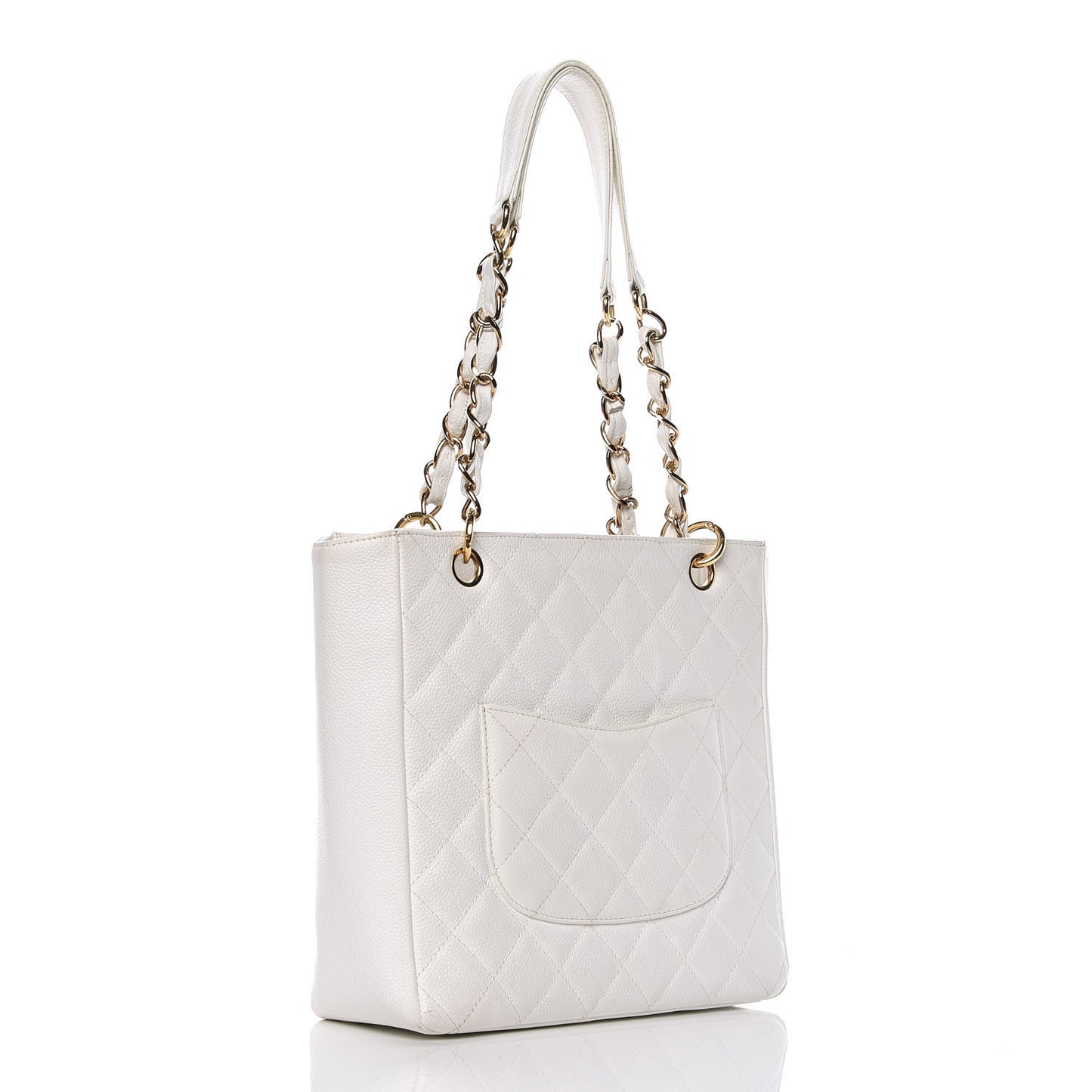 Caviar Quilted Petit Shopping Tote PST White