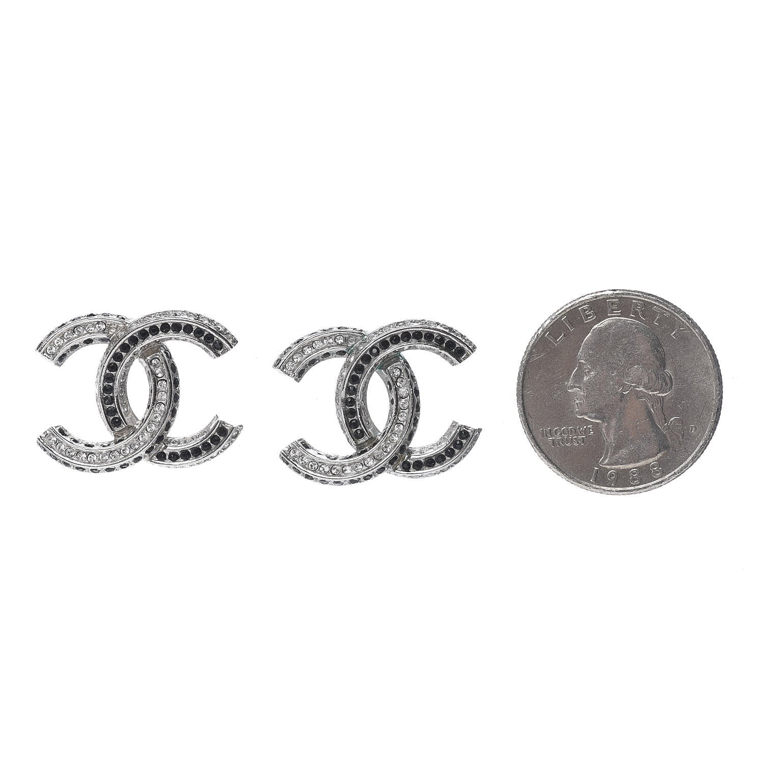 Chanel Crystal CC Earrings Silver Black 2 of 5
