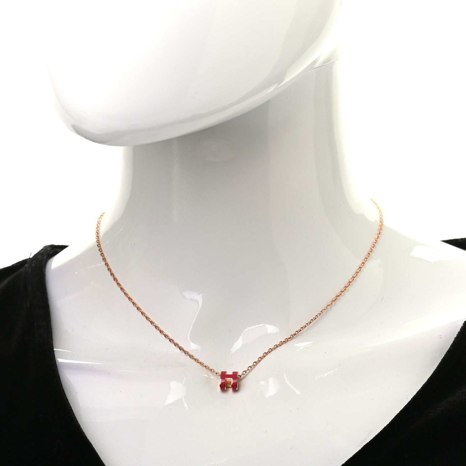 Hermes Lacquered Rose Gold Mini Pop H Pendant Necklace Rose Extreme 2 of 6