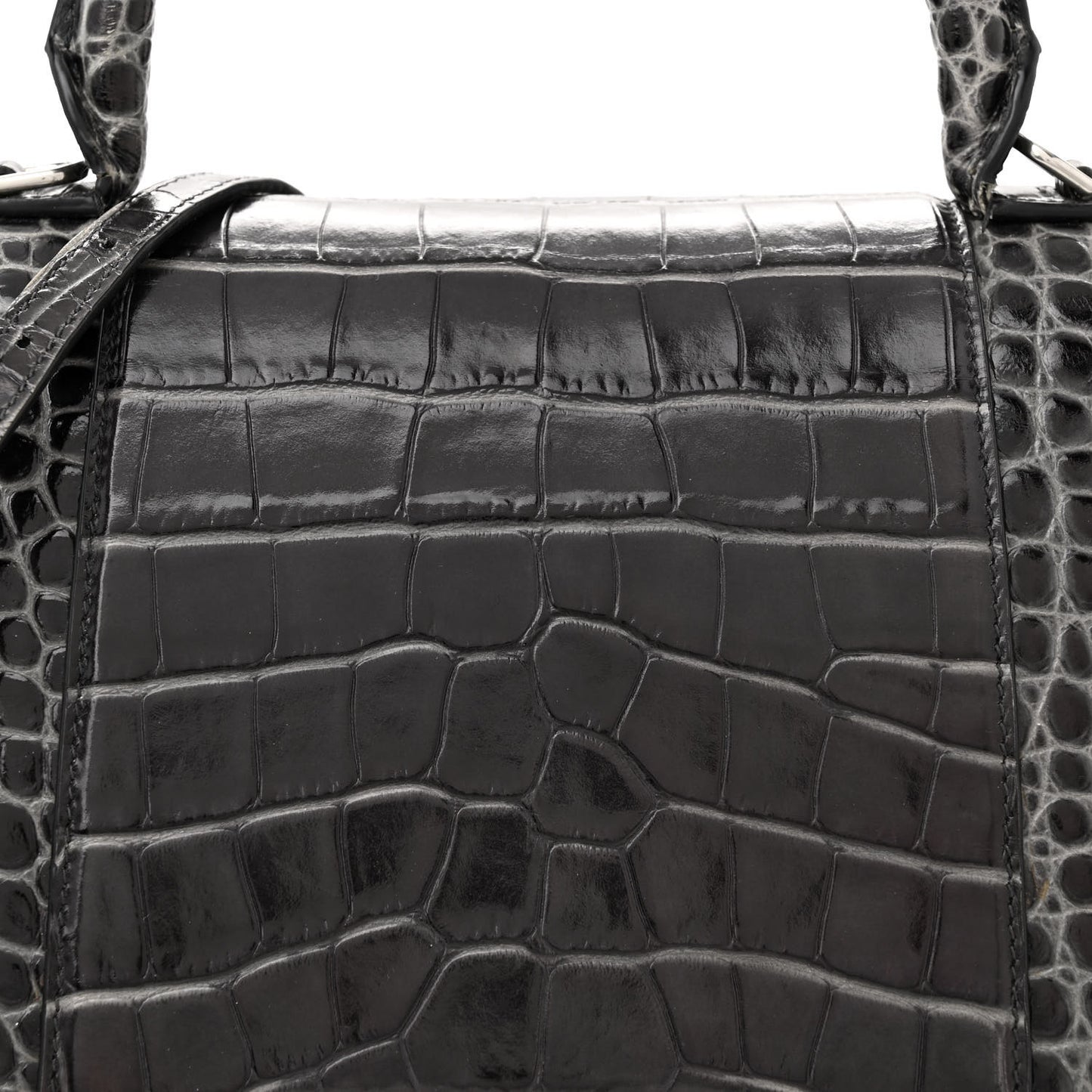 Shiny Calfskin Crocodile Embossed Medium Hourglass Top Handle Bag Dark Grey