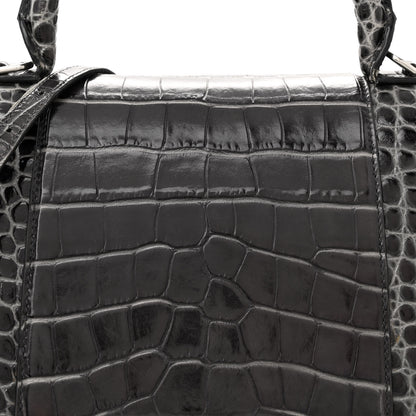 Balenciaga Shiny Calfskin Crocodile Embossed Medium Hourglass Top Handle Bag Dark Grey 7 of 18