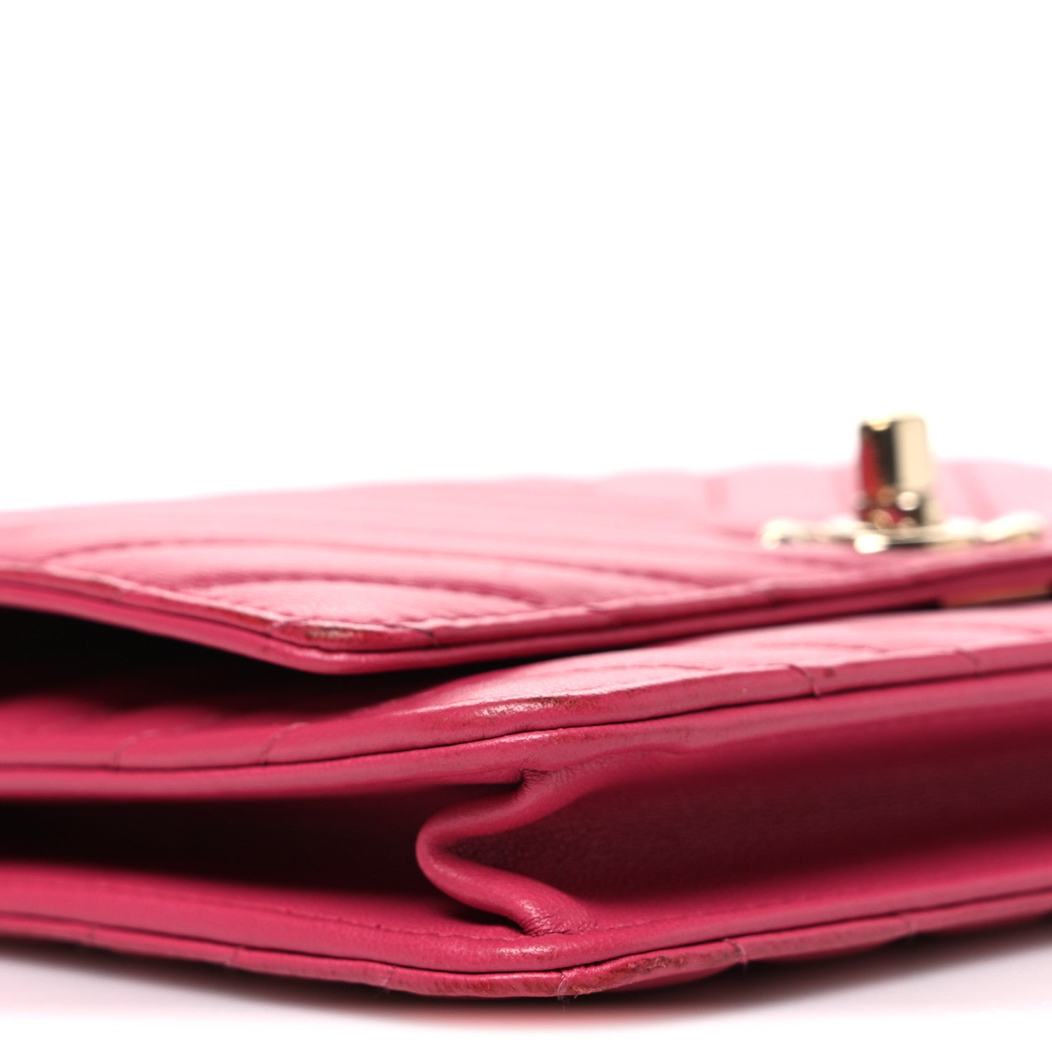 Chanel Lambskin Chevron Quilted Trendy CC Wallet On Chain WOC Dark Pink 10 of 11