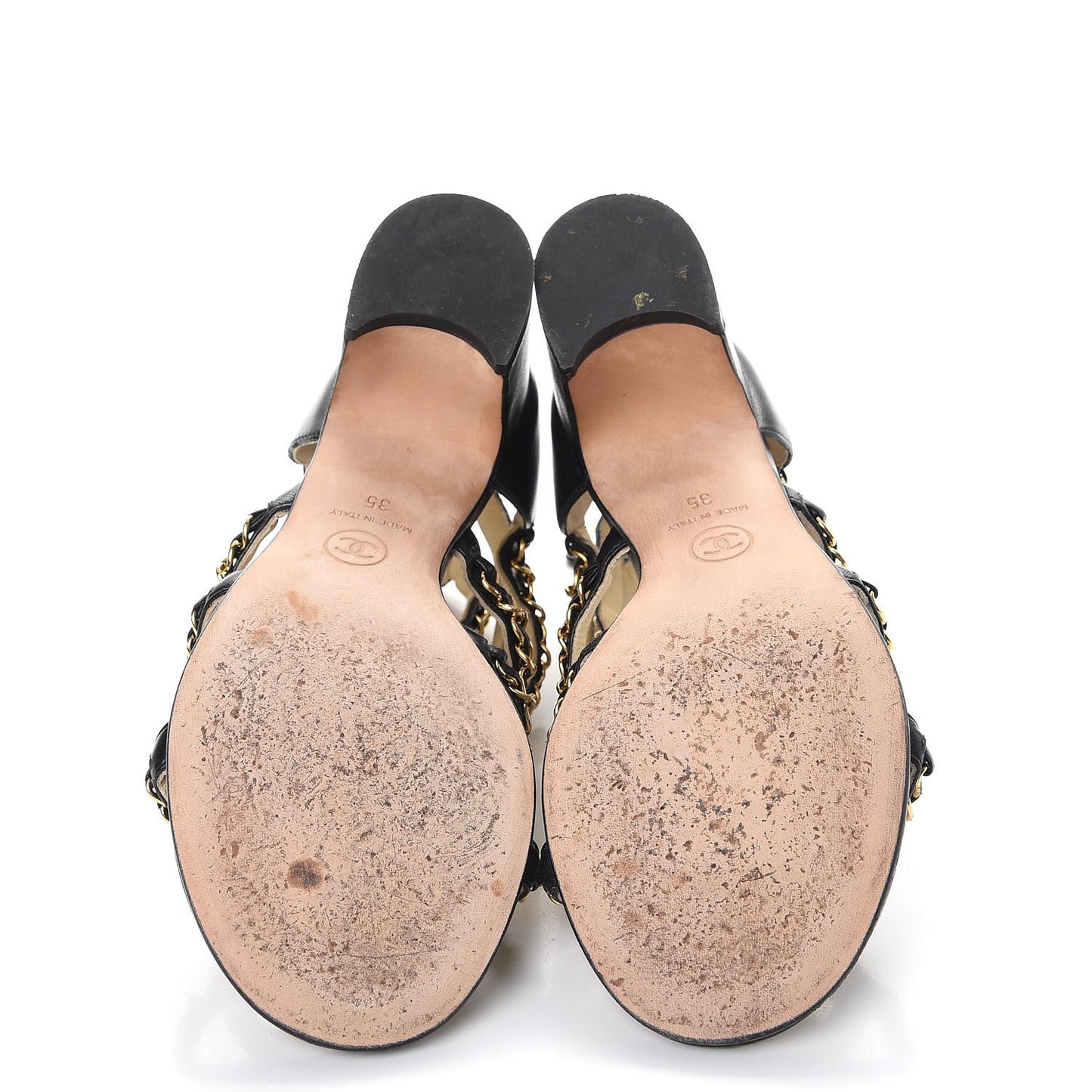 Lambskin CC Chain Sandals 35 Black