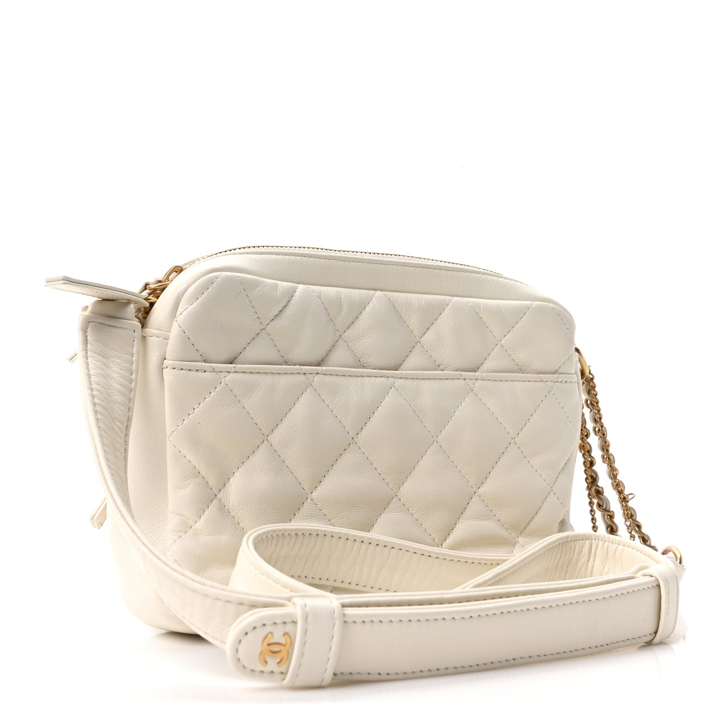 Calfskin Quilted Small Camera Case White