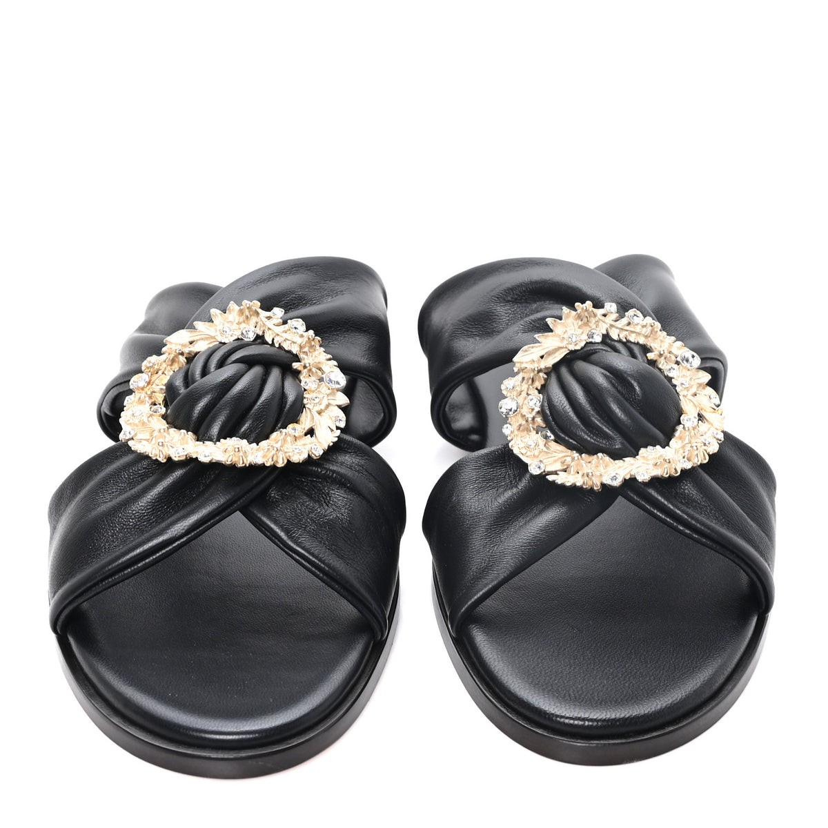Crystal Nappa Neda Slide Sandals 39 Black