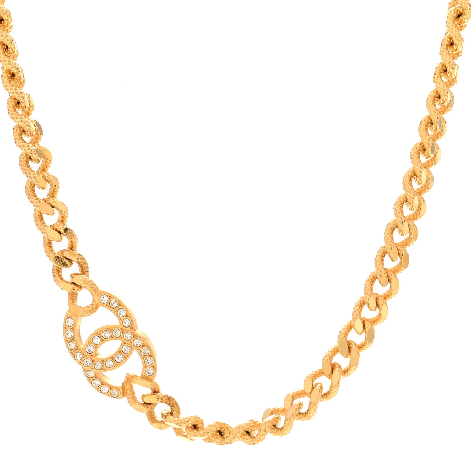 Chanel Crystal Chain Link CC Choker Necklace Gold 1 of 6