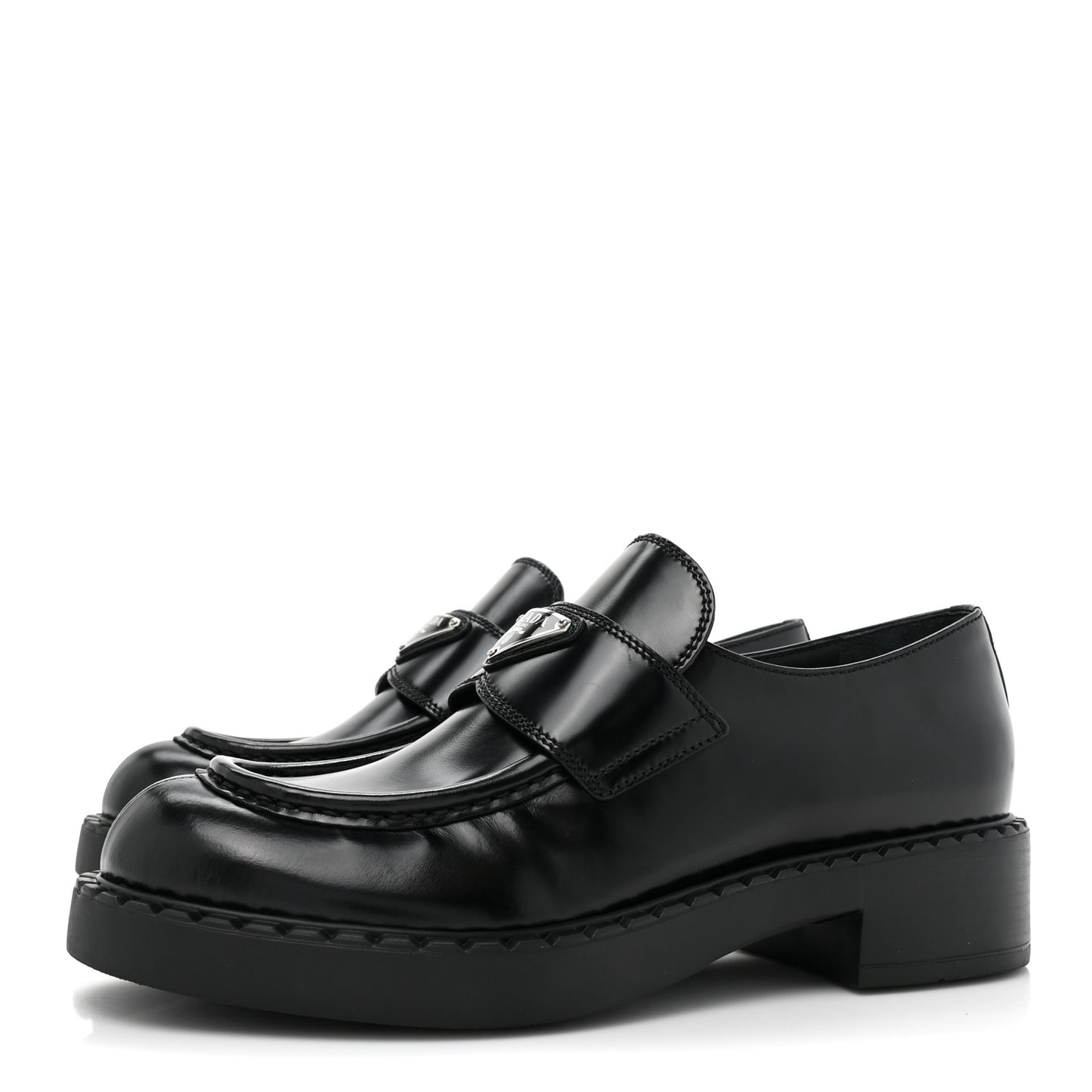 Spazzolato Metal Triangle Logo 50mm Loafers 38.5 Black
