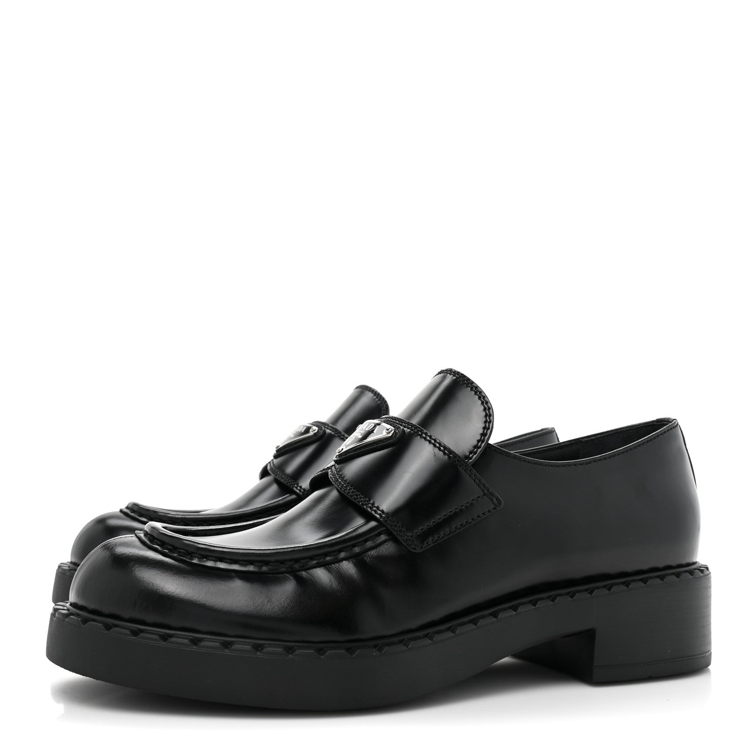 Prada Spazzolato Metal Triangle Logo 50mm Loafers 38.5 Black 3 of 9