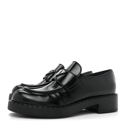 Prada Spazzolato Metal Triangle Logo 50mm Loafers 38.5 Black 3 of 9