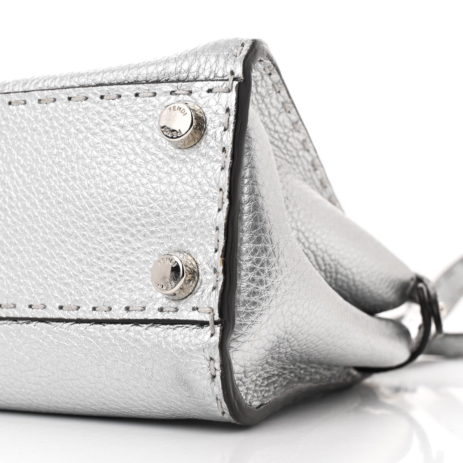 Fendi Cuoio Romano Lux Selleria Mini Peekaboo Iconic Satchel Argento 11 of 12