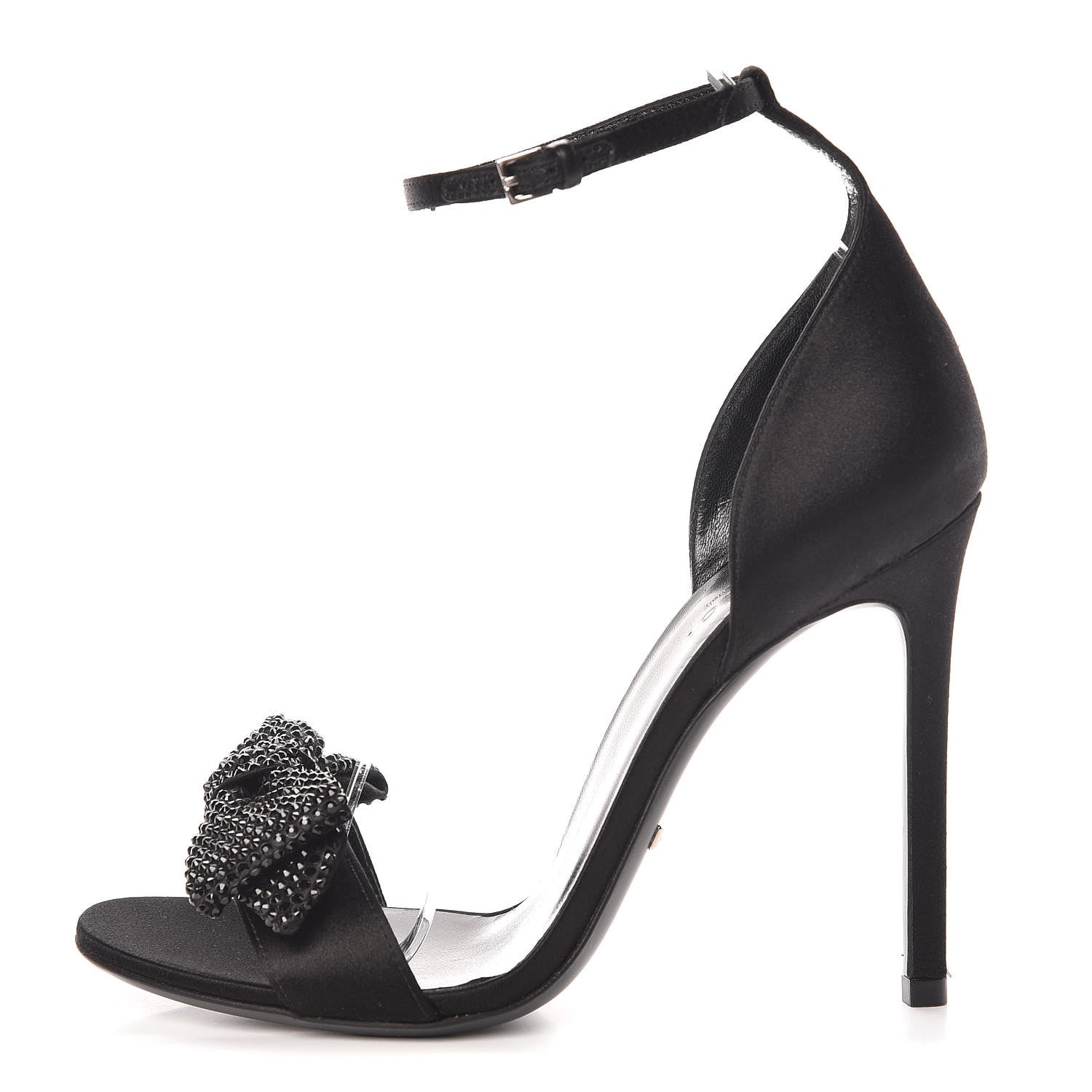 Gucci Satin Crystal Bow Sandals 35 Black 1 of 8