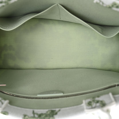 Christian Dior Cotton Toile De Jouy Clover Embroidered Dior Medaillon Medium Book Tote With Strap Verde Multicolor 5 of 12