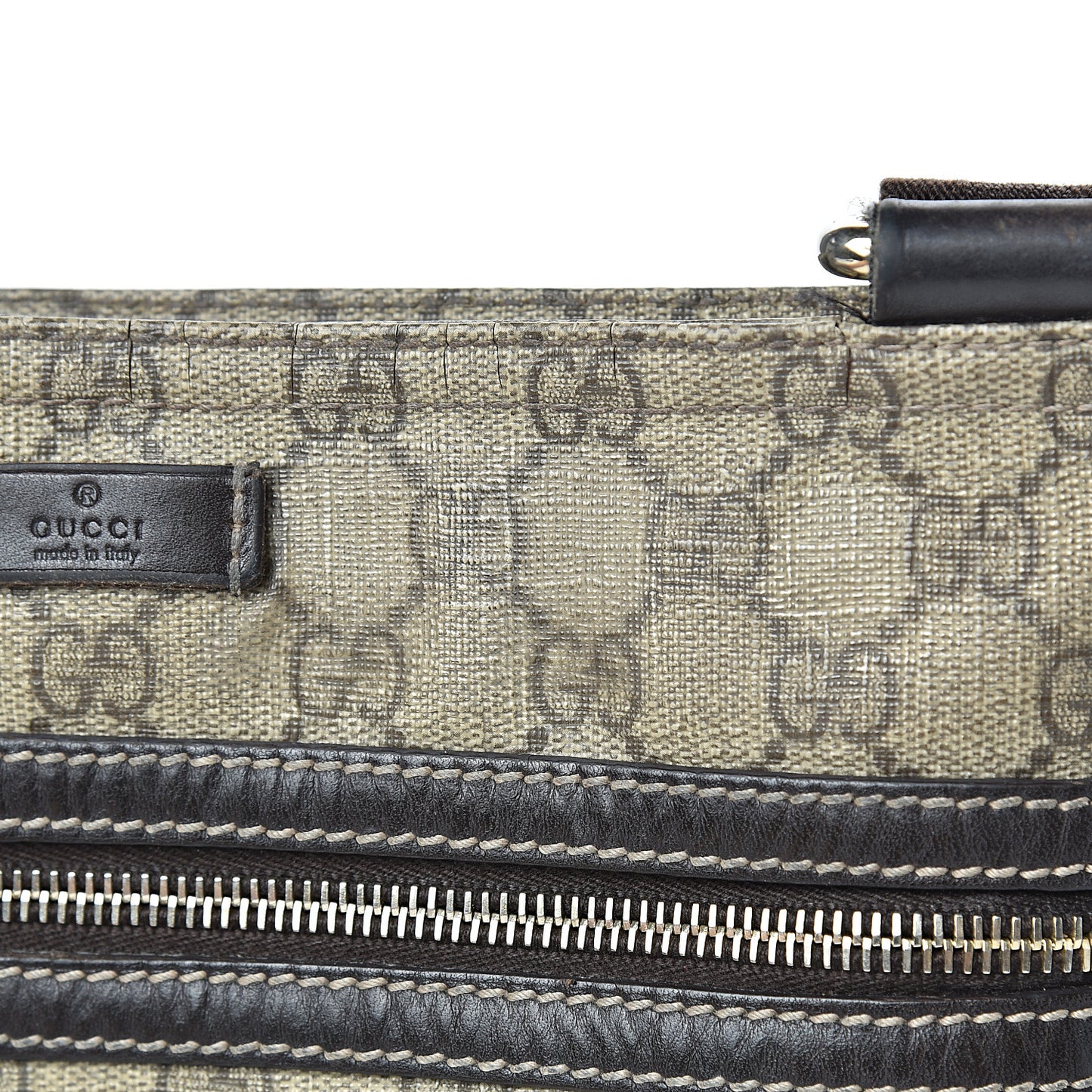 GG Supreme Monogram Selleria Calfskin Small Flat Side Zip Messenger Bag Beige Ebony Cocoa Dark Chocolate
