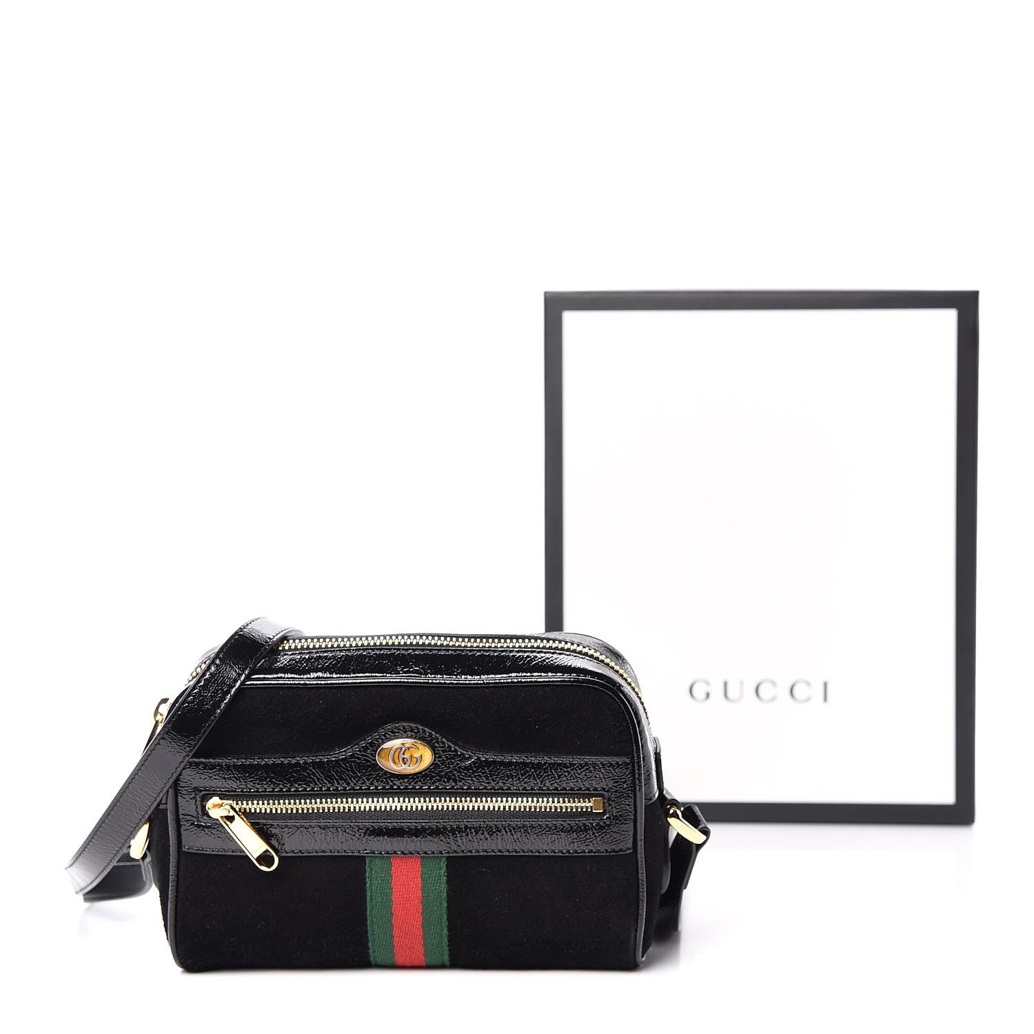 Gucci Suede Patent Web Mini Ophidia Shoulder Bag Black 14 of 14