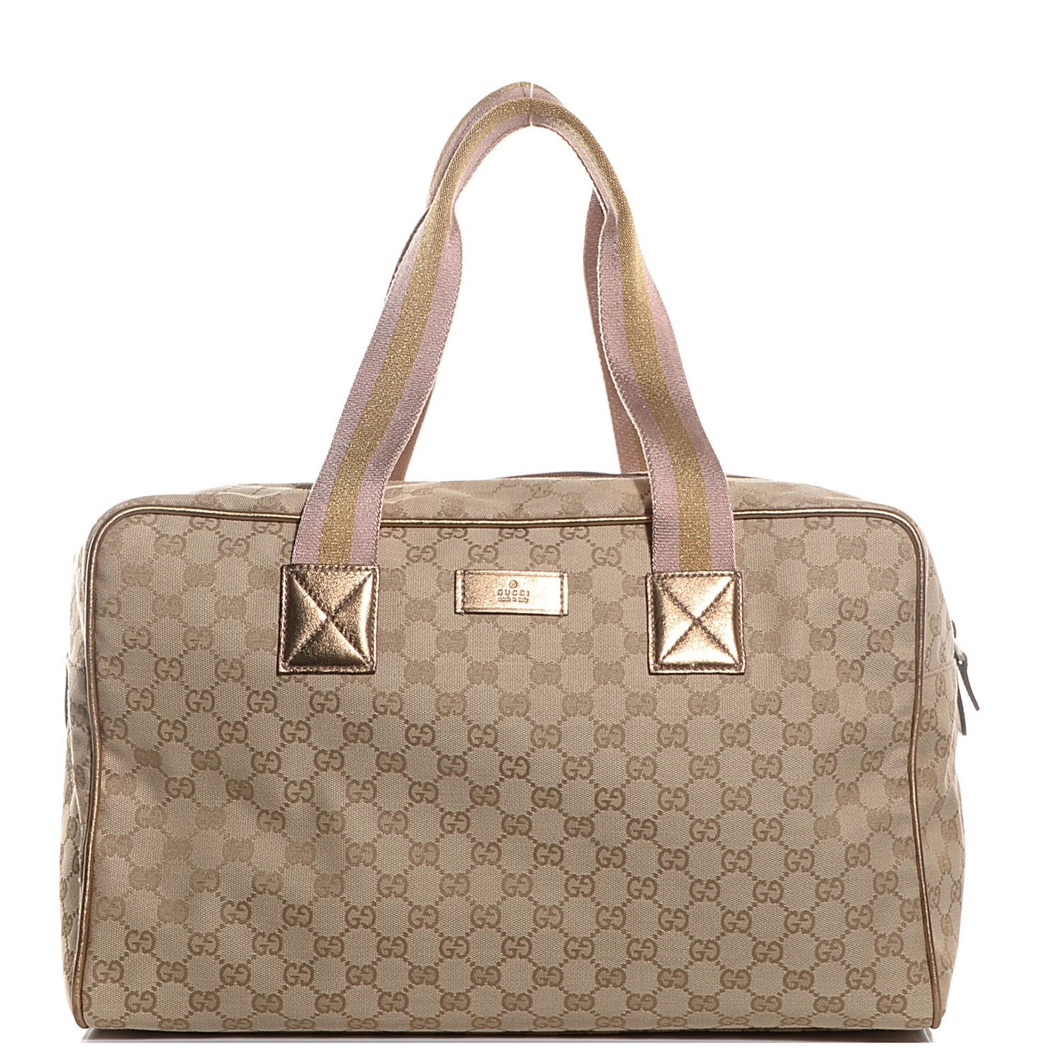 Gucci GG Monogram Web Medium Collapsible Carry On Duffle Beige Gold 1 of 8