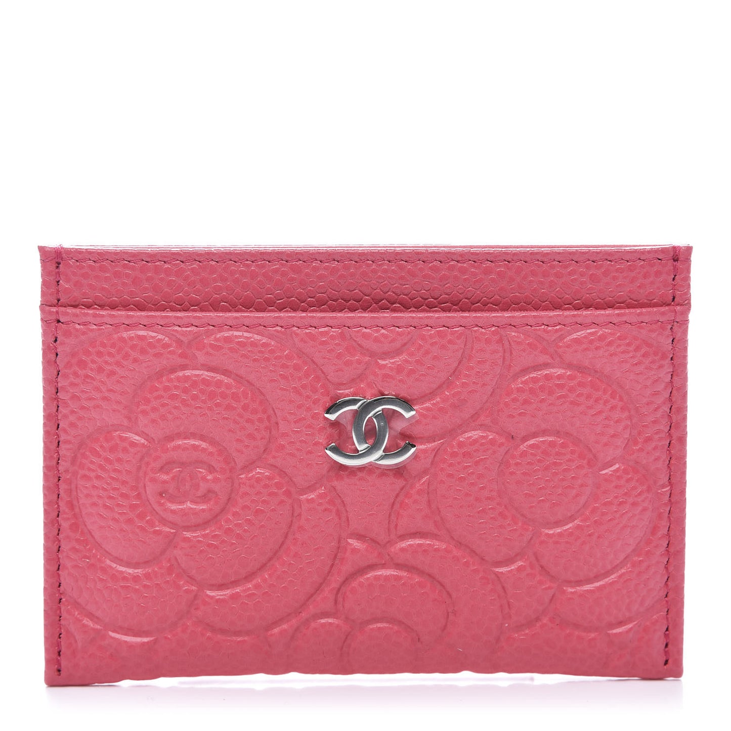 Caviar Camellia Embossed Card Holder Pink