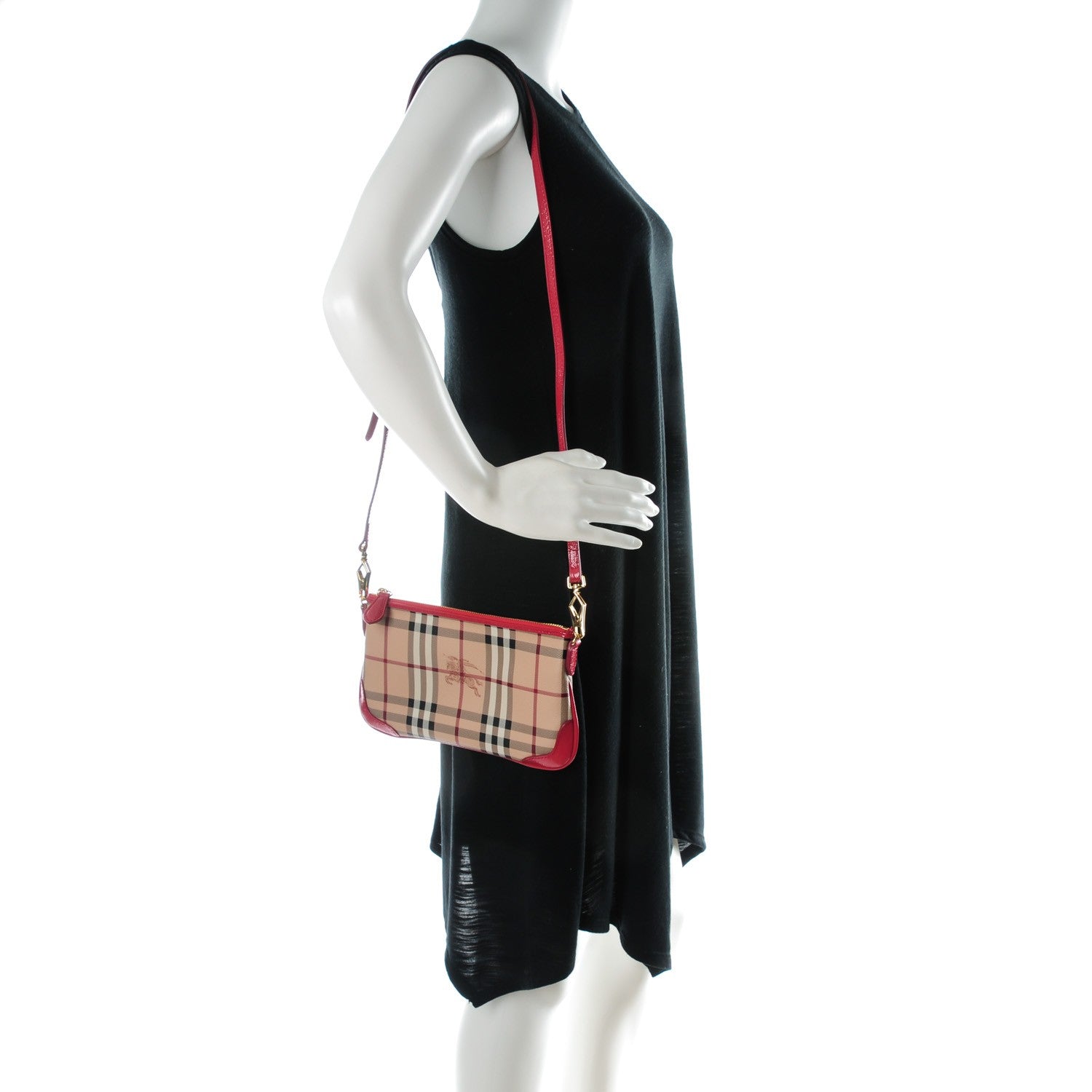 Burberry Haymarket Check Small Peyton Crossbody Clutch Bag Bright Rose 2 of 8