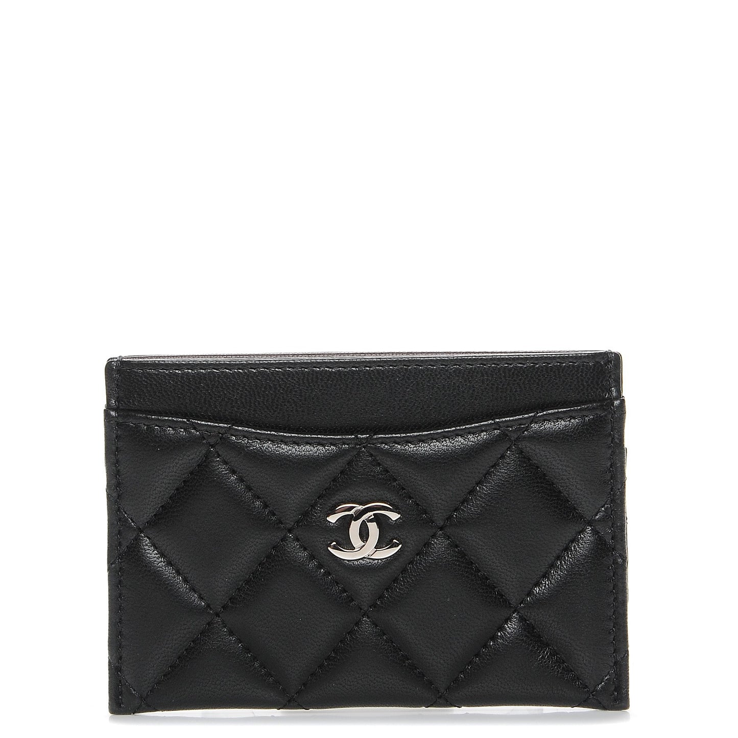 Lambskin Quilted Card Holder Black