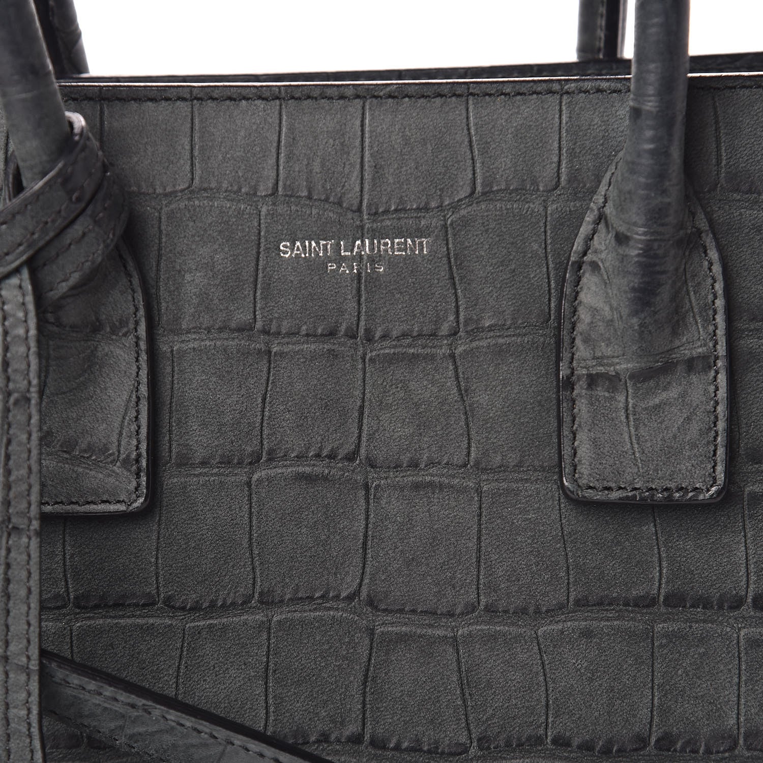 Saint Laurent Calfskin Crocodile Embossed Baby Sac De Jour Dusty Black 10 of 15