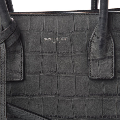 Saint Laurent Calfskin Crocodile Embossed Baby Sac De Jour Dusty Black 10 of 15
