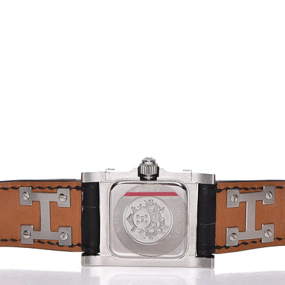 Hermes Stainless Steel Alligator Diamond 23mm Medor Quartz Watch Noir 6 of 9