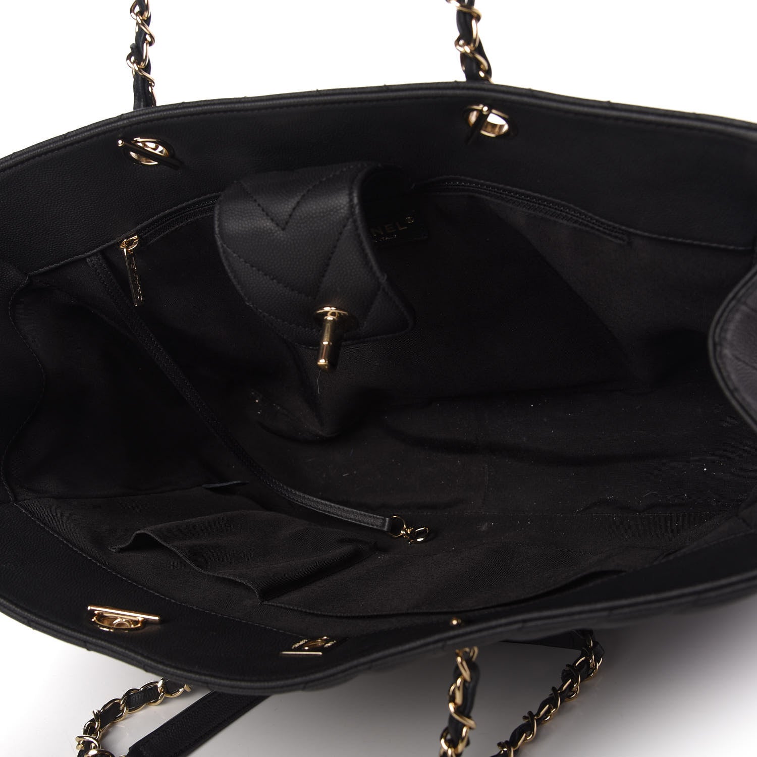 Chanel Caviar Chevron Quilted Large Shopping Tote Black 5 of 11
