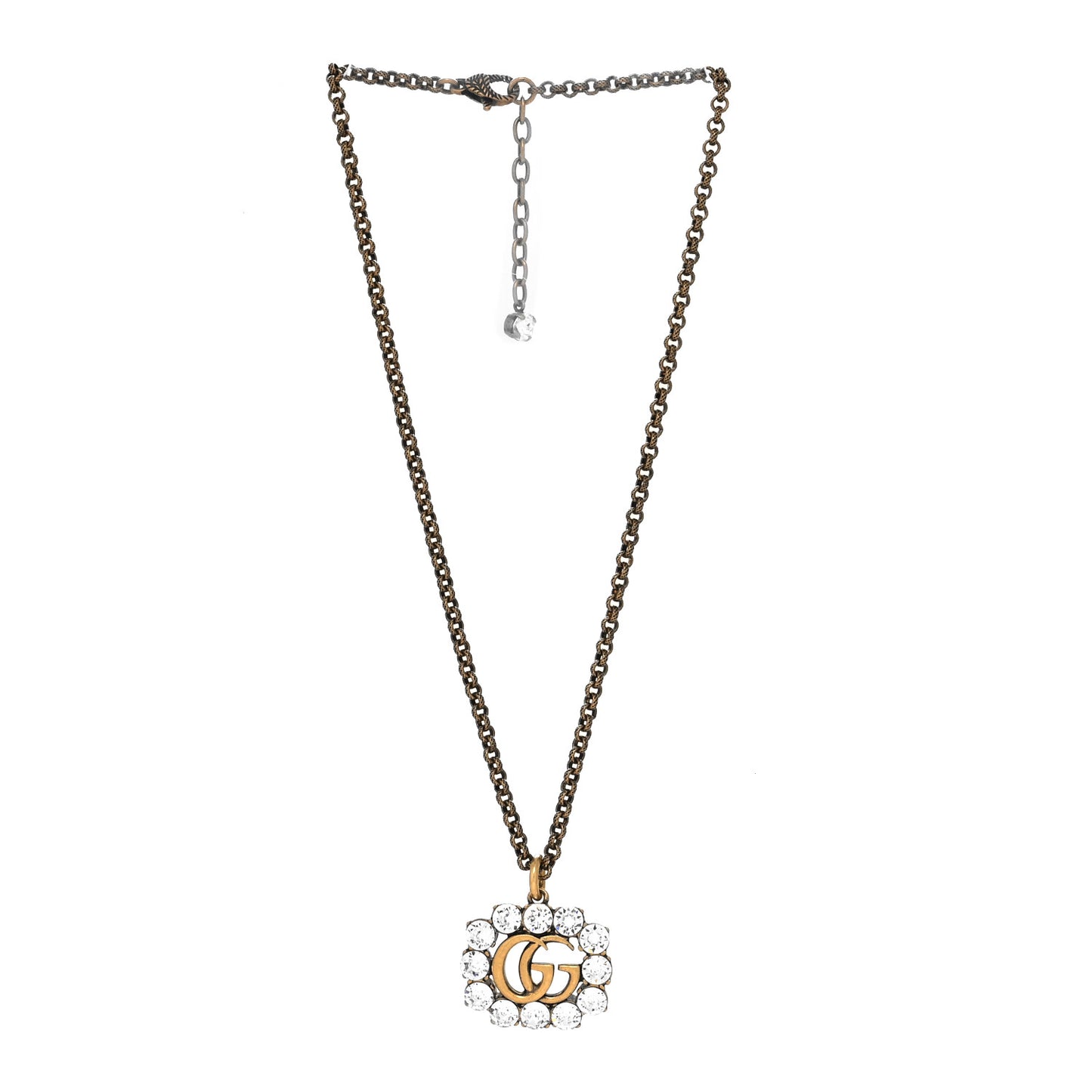 Crystal Embellished Double G Necklace Aged Gold