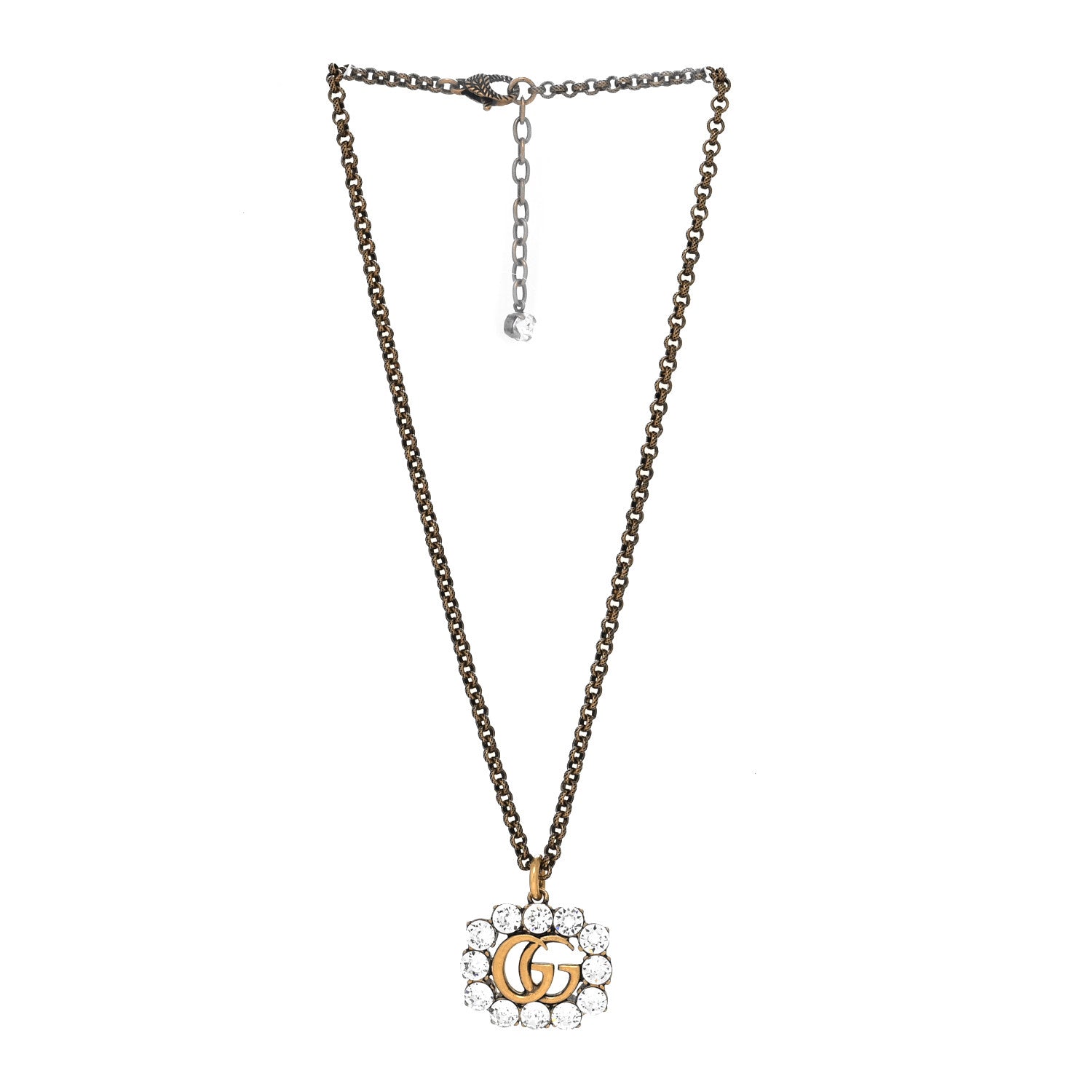 Gucci Crystal Embellished Double G Necklace Aged Gold 3 of 5