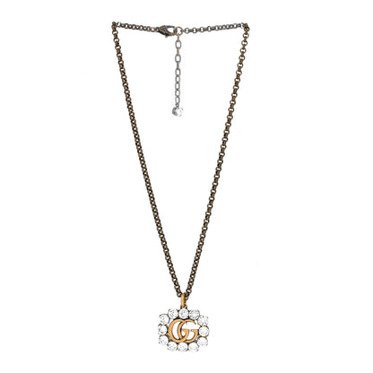 Gucci Crystal Embellished Double G Necklace Aged Gold 3 of 5